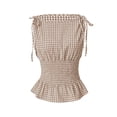 thumbnail image 4 of Wang6 Women's Plaid Printed Tank Tops Causal Sleeveless Smocked Waist Tops Lace up Strap Tshirts Ladies Summer Going out Tees Top 0617liKhaki XS, 4 of 5