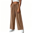 thumbnail image 5 of Npasoilc Wide Leg Pants for Women Flowy Palazzo Plus Size Sweatpants Drawstring Elastic Waist Trousers with Pockets,Khaki, 5 of 6