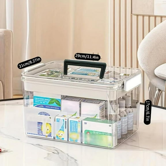 Clear Medicine Storage Box with Handle, 1/2 Counts Transparent Large Capacity Plastic Pills Box, Household Portable Sundries Organizing Storage Box, Dustproof Storage Box, Home Durable Multi Grids
