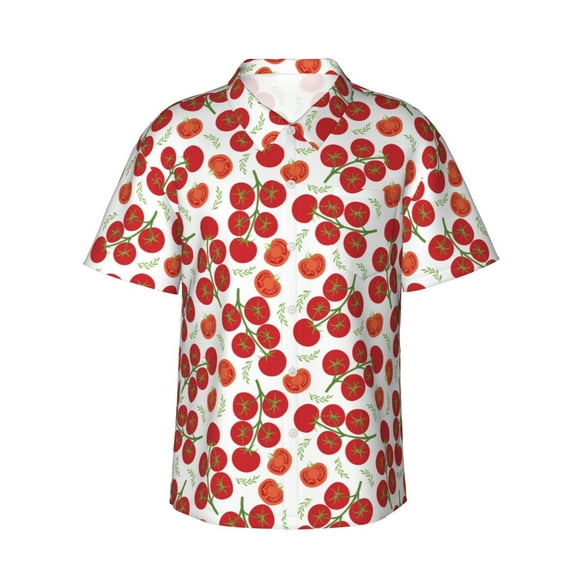 Vsdgher Tomato Print Men's Hawaiian Shirts Button Down Tropical Holiday Beach Shirts Vacation Clothes -Small