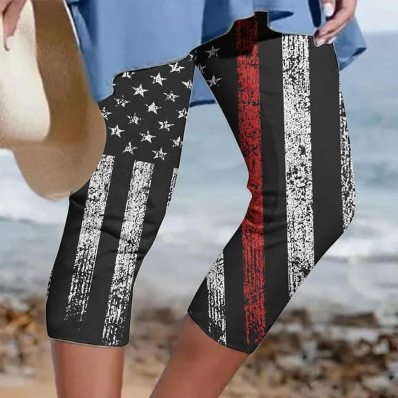 Dihao Womens Pants Independence Day Printed Basics Womens' Capri Length Skinny Pant Leggings Ultra Soft Active Stretch Pants Multi Packs & Colors Yoga Pants Athletic Capris