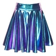thumbnail image 5 of iixpin Women Shiny Metallic Skater Flared Skirts Holographic High Waist Pleated Skirts Dancewear Blue B XL, 5 of 7