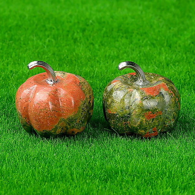 Fiudx Calabaza En Miniatura Hecha a Mano, Hecha de Piedra de Cristal Natural, Decoración de Mesa para Halloween y Acción de Gracias, Decoración Otoñal para El Hogar, Ideal para Regalar, Tamaño 30 X 2