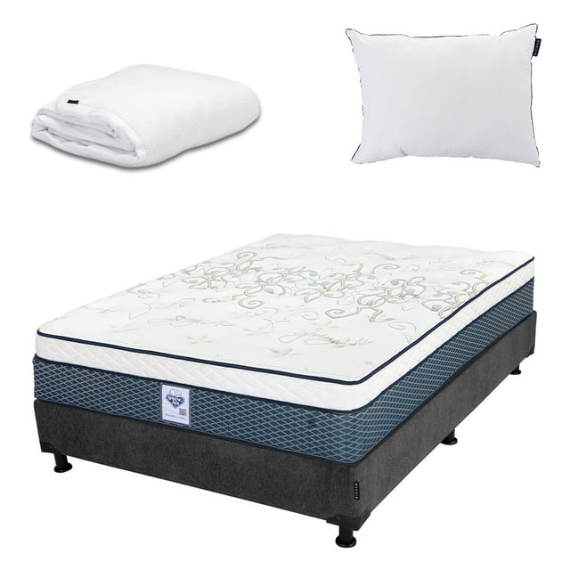 Colchón Queen Size Cantabria Spring Air + Box + Almohada One + Protector Cloud