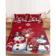 thumbnail image 2 of Twin Sze Fitted Sheet Set - Red Christmas 2 Piece Bedding Sets 16" Deep Pocket Fitted Sheet with 1 Pillowcase, Winter Snowman Xmas Tree Snowflake Brushed Microfiber Hotel Luxury Bed Sheets, 2 of 9