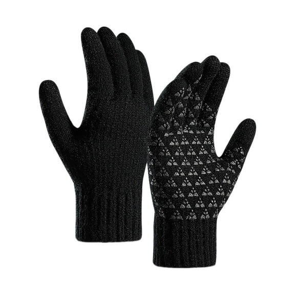 BKQCNKM Winter Gloves Mens Gloves for Cold Weather Gloves with Touchscreen Fingers Men Gloves Winter Fleece Reinforced Knitted Wool Cycling Screen Gloves Bike Gloves Black 1 L