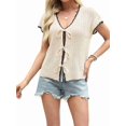 thumbnail image 2 of Women Summer Cable Knit Cardigan Sweater Tie Front V Neck Oversized Knitwear Color S, 2 of 8