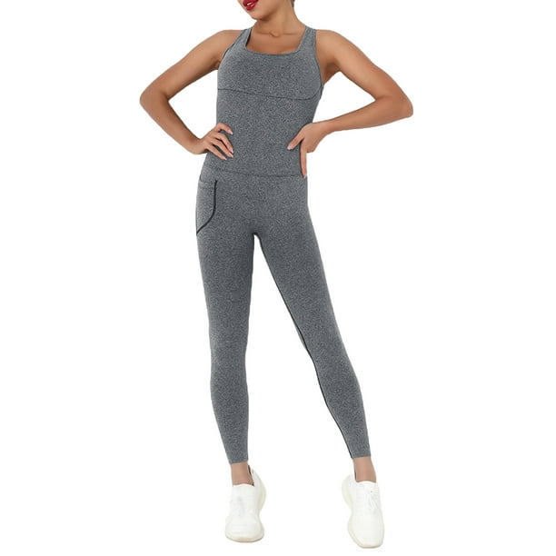 xingqing Women Workout Yoga Jumpsuits Knit Rompers Square Neck
