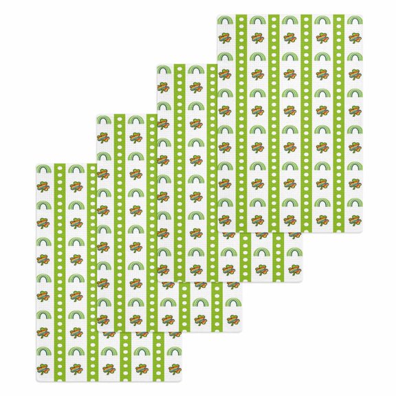 Saint Patrick's Day Kitchen Dish Towels for Drying Dishes Set of 4, Rainbow Clovers Green Striped Dots Waffle Weave Microfiber Hand Tea Bathroom Towels Quick Dry & Absorbent Towel 15.7x23.6