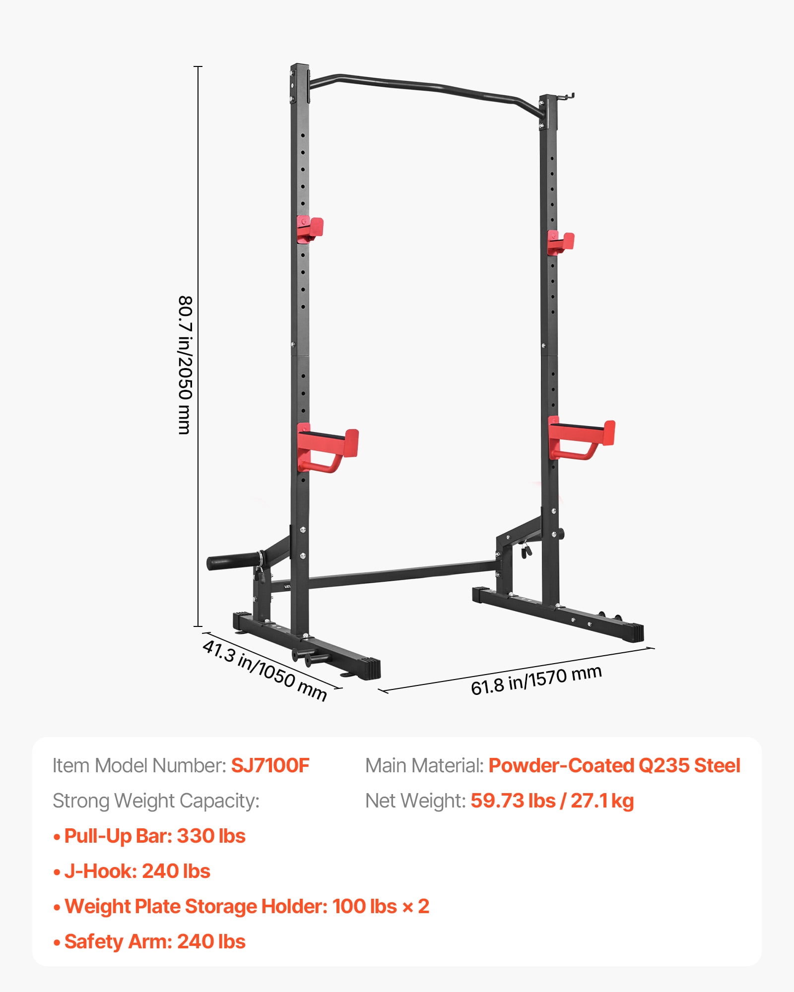 VEVOR Power Cage Squat Rack, Multifunctional Power Rack Home Gym, 1000LBS Strength Training Workout Equipment with 4 Band Pegs, Adjustable J-Hooks & Safety Bars for Barbell Squat Bench Press Pull-Up