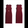 thumbnail image 2 of Vestido Formal de Negocios para Mujer 2025, Sin Mangas, con Botones, Elegante, para Oficina, con Cinturón. Vino Tinto L, 2 of 5