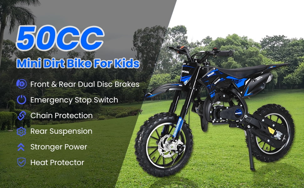 WETLA 50cc Gas Dirt Bike for Kids & Adults, 2-Stroke Off-Road Motorcycle with Hydraulic Disc Brakes, 25 MPH, 330 lbs Capacity, 10" Off-Road Tires