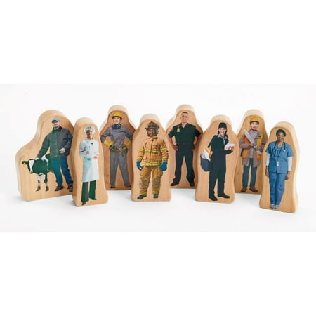 UPC: 0191487020848 | Excellerations 3-1/4 inch Realistic Photo Wooden Chunky Career Block Play People Figures Set of 8 Social Emotional Learning Preschool Toddlers Ages 2 Years and Up (Item # MYJOB)