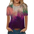 thumbnail image 1 of Gibobby Camisetas Mujer Baratas Manga Corta Camiseta manga corta con cuello redondo y estampado moda informal para mujer(Morado,M), 1 of 4