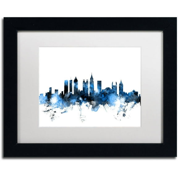 Trademark Fine Art "Atlanta Georgia Skyline White" Canvas Art by Michael Tompsett, White Matte, Black Frame