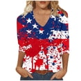 thumbnail image 5 of Xdegoge 4th Of July Tops for Women Patriotic Shirts USA American Flag Tropical Floral Print V Neck Three Quarter Sleeve Casual Loose Fit Summer Holiday Graphic Tees, 5 of 7