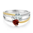 thumbnail image 2 of Gem Stone King 925 Silver and 10K Yellow Gold Sky Blue Aquamarine and Red Garnet and White Lab Grown Diamond Band Ring for Women (1.04 Cttw, Gemstone March Birthstone, Heart Shape 5MM, Size 9), 2 of 3