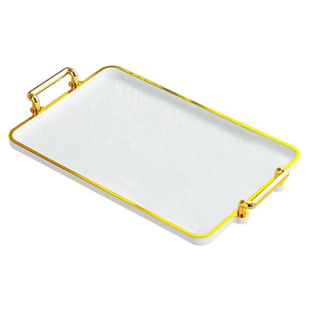 Bandeja para servir con asa Bandeja con asa dorada Bandejas de comida para desayunar en la cama Fácil Borde de oro blanco
