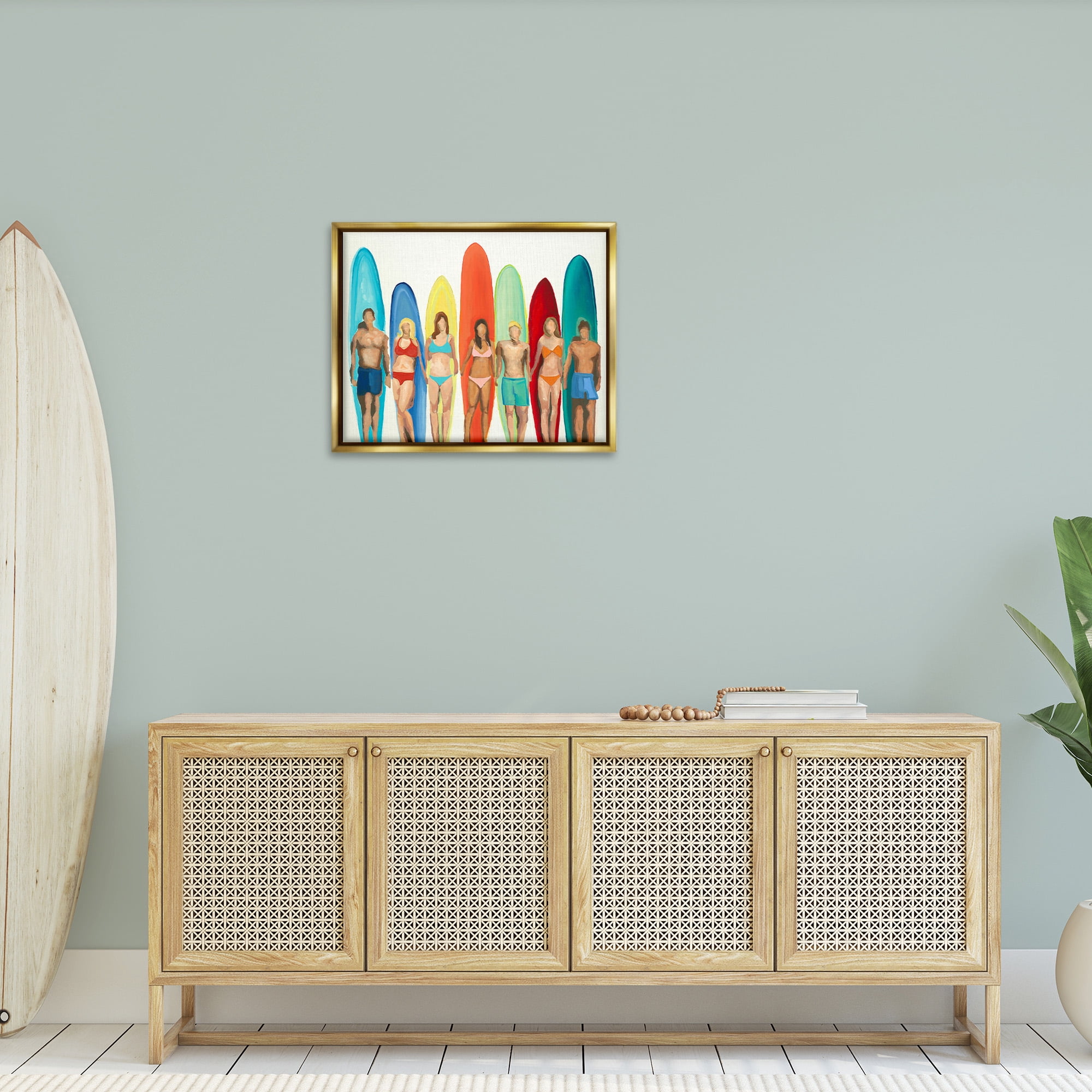 Stupell Industries Abstract Surfer Friends Sports Painting Gold Floater Framed Canvas Art Print Wall Art, 31 x 25