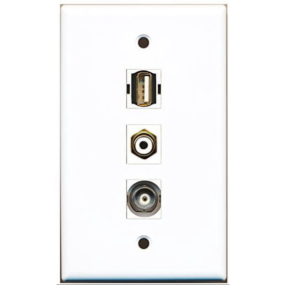 RiteAV - 1 Port RCA White and 1 Port USB A-A and 1 Port BNC Wall Plate