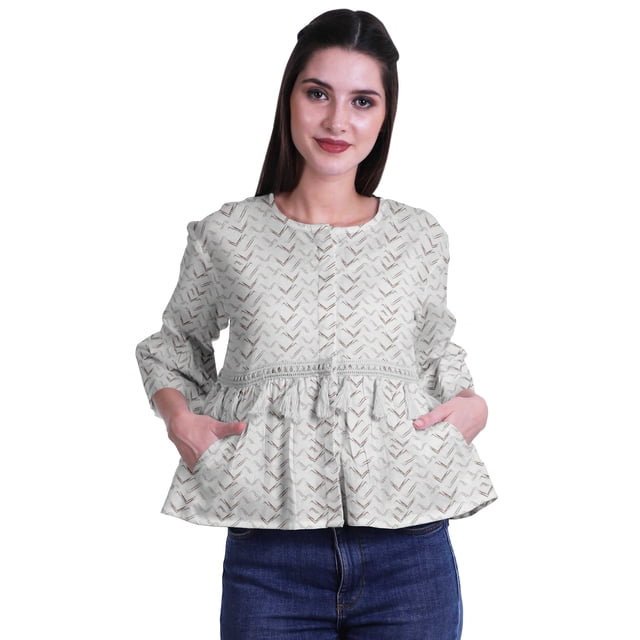 Moomaya Chemise à Manches Cloche pour Femmes Col Rond Crop Top en Coton Imprimé Top Décontracté
