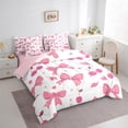 thumbnail image 3 of Homewish Kids Princess Bow-tie Bedding Comforter Set 7pcs for Teens, Kawaii Cherry Leaf Queen Bedding Sets, White Pink Cartoon Theme Reversible Queen Sheet Sets, Breathable Home Decor, 3 of 7