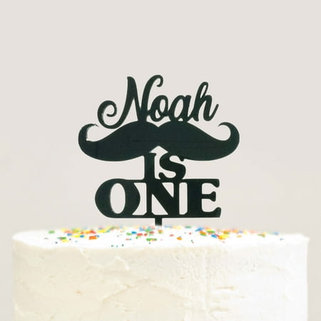 Custom Personalized Name Baby Boy First 1st Birthday Mustache Cake Topper Black Acrylic Smash Cake Little