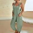 thumbnail image 2 of CAIXIA Overalls for Women Casual Barrel Wide Leg Bib Pants Loose Sleeveless Jumpsuit with Pockets,Green, 2 of 6