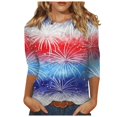 thumbnail image 2 of Women's Long Sleeve T-shirt Women 3/4 Sleeve Spring And Patriotic Top Women Neck Festival Blouses Clothes,Pink Women's Long sleeve T-shirt L, 2 of 5