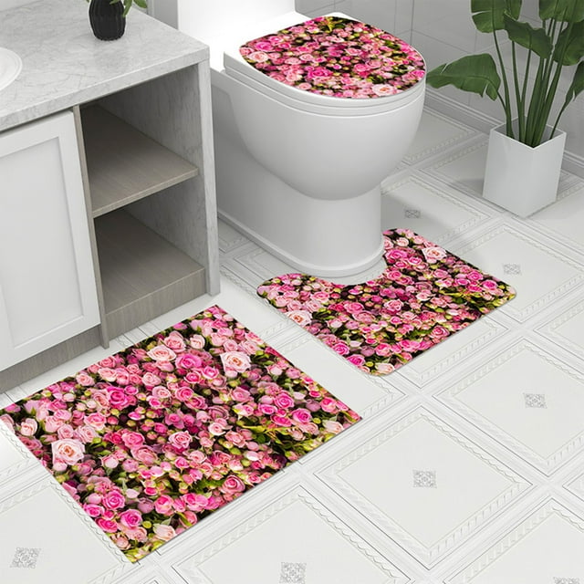 TIMIFIS Tapis de Salle de Bain Tapis de Sol pour Toilettes Tapis de Pied en Forme de U Tapis de Salle de Bain Imprimé Tapis Moderne Tapis de Porte pour Toilettes Trois Ensembles Tapis de Bain