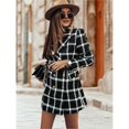 thumbnail image 4 of Chaqueta Informal de Lana con Solapa y Larga para Mujer, con Estampado y Doble Botonadura, A Cuadros Gran Negro XXL, 4 of 7