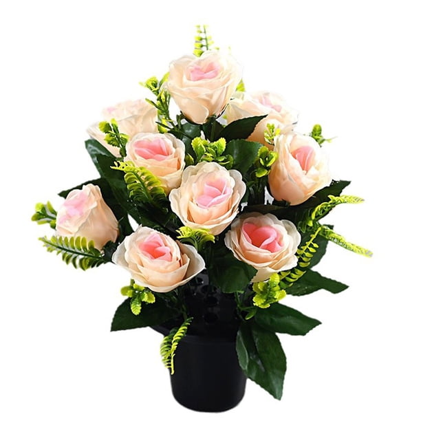 Cateissary Regalo de flores de seda brillante para conmemorar a los seres queridos Simulación de flores de seda Plantas en maceta Chr Decoración del hogar rosa