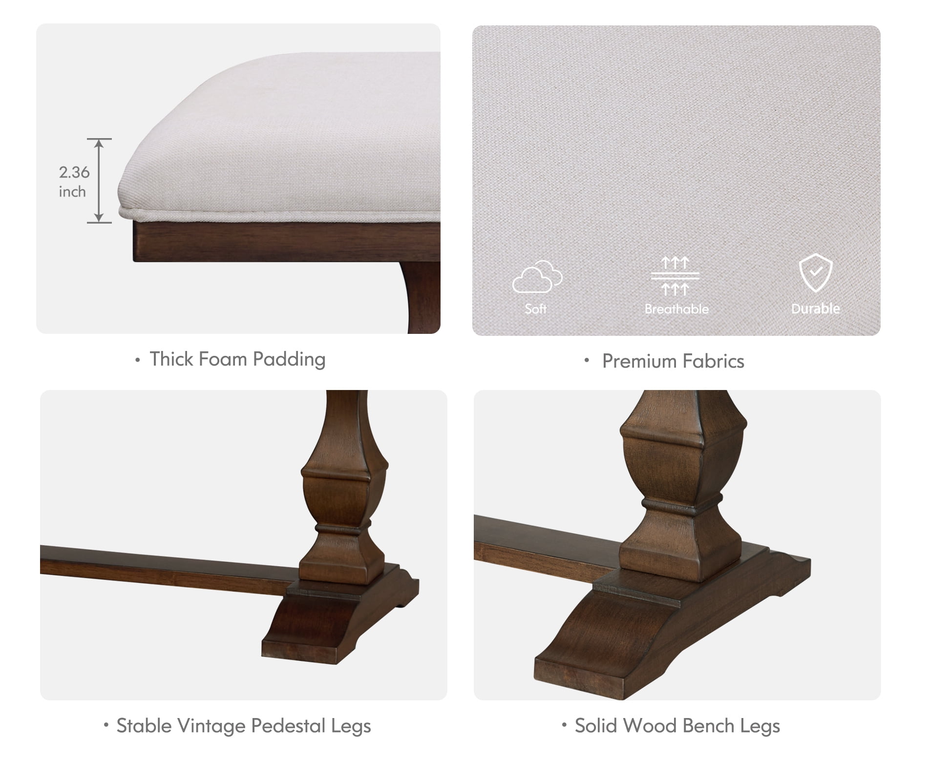WAMPAT Farmhouse Dinning Bench Seat,59.8" Upholstered Bench with Premium Fabric and Solid Wood Legs for Kitchen, Living Room & Bedroom,Espresso