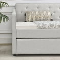 thumbnail image 6 of Twin Size Sofa Bed with Twin Size Trundle Upholstered Tufted, Daybed with Waved Shape Arms, Solid Wood Sofa Bed Frame Maximum Load Capacity 300LBS, Beige, 6 of 9