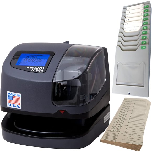 Paquete de inicio Time Clock AMANO TCX-35 con tarjetero y 100 tarjetas