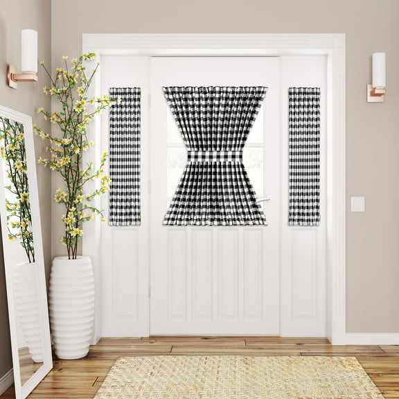 Achim Buffalo Check Indoor Polyester/Cotton Light Filtering Checkered Door Curtain Panel, Black/White, 54-in W x 40-in L