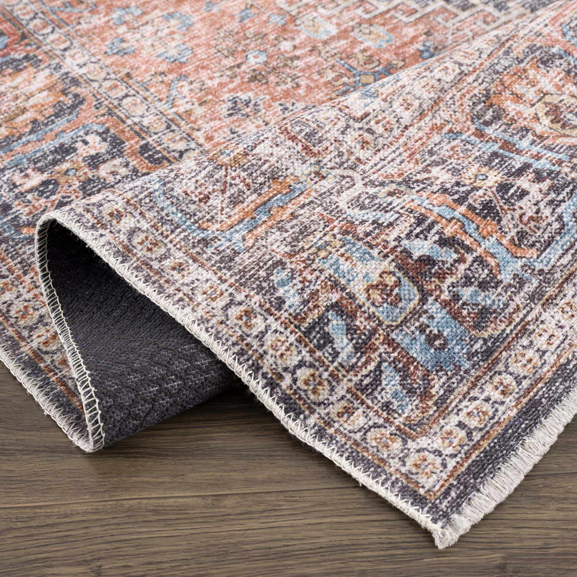 Hauteloom Holli Living Room, Bedroom Machine Washable Area Rug - - Light Blue, Green, Orange - 2' x 3'