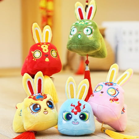 

HYDa Rabbit Mascot Toy Good Resilience Full Filled Chinese Elements Tassel Pendant Embroidery Rabbit Plush Doll for Chinese New Year