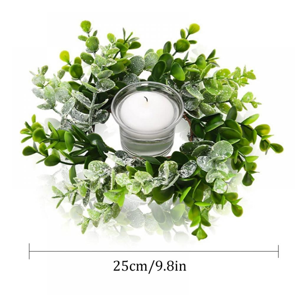 Gadpiparty 6 Pcs Artificial Candle Garland Green Ring Wedding Garland  Wedding Candles Small Green Wreath Leave Tealight Wreath Candle Holders for