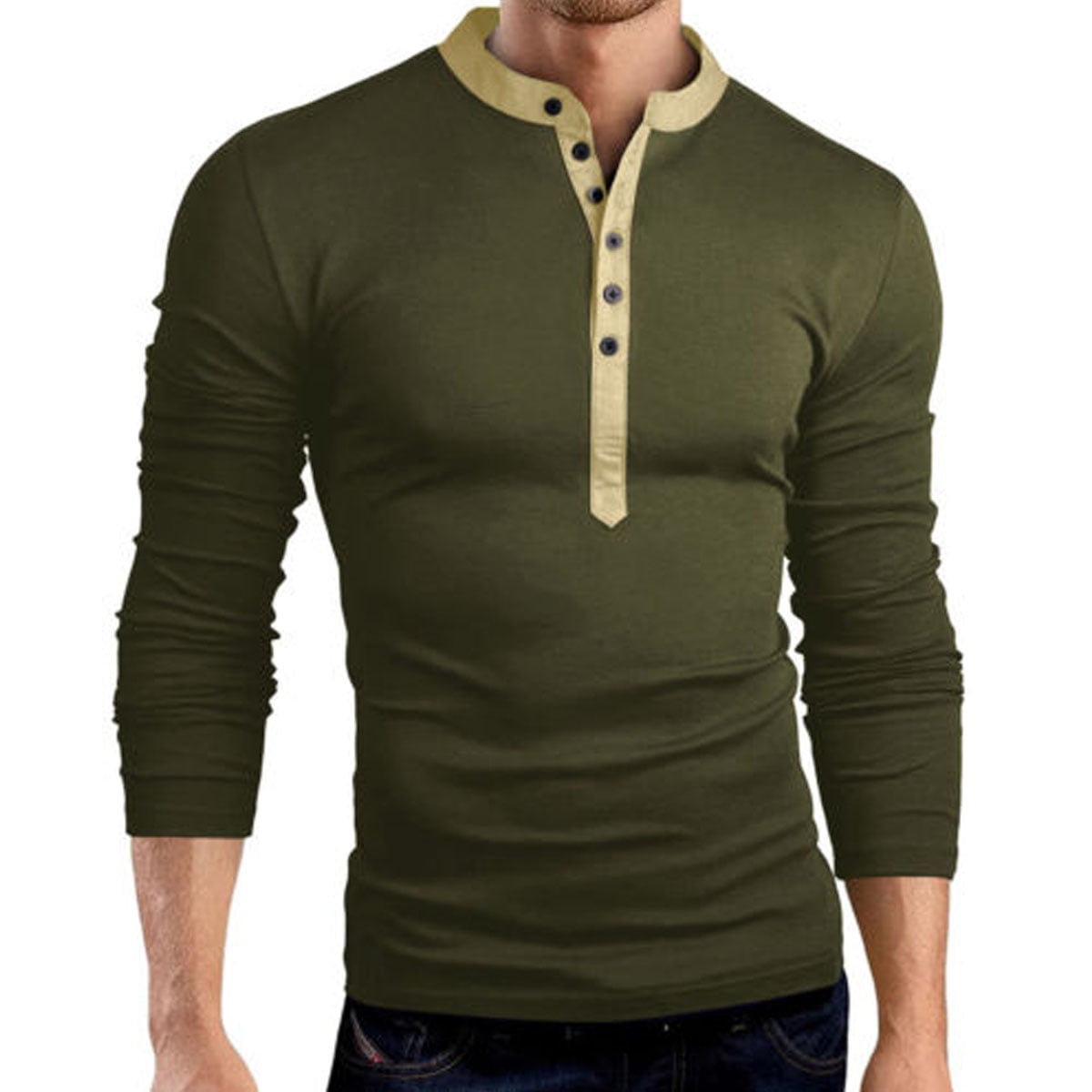 Details about   Men Casual Long Sleeve Tops Blouse V-Neck T-shirts Slim Fit Muscle Basic Tee