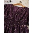 thumbnail image 6 of Purple Floral Print Wrap Dress With Shirred Waist, V-Neck, And Ruffled Short Sleeves, 6 of 7