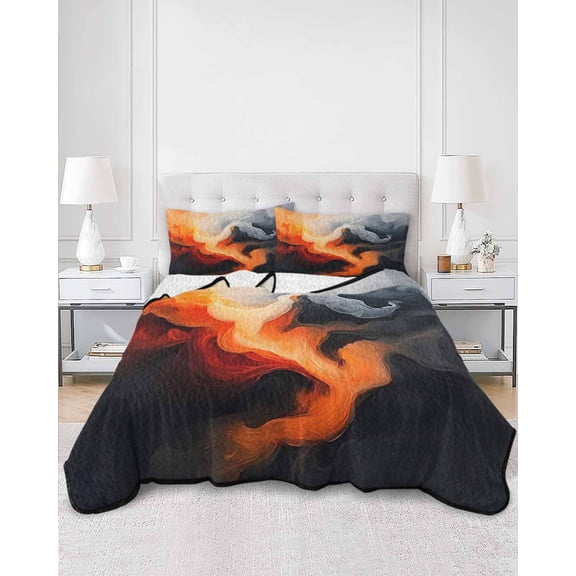Quilts Twin XL Size, Burnt Orange Black Abstract Art Soft Comforter Bedding Set for Bed, Modern Art White Lightweight Quilted Bedspread with Pillow Cover(2 Pieces) for All Season, 68x98 Inch