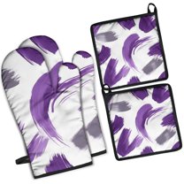 Purple and Grey Abstract Art Artwork Kitchen Oven Mitt and Pot Holder Sets 4 Pcs for Baking, Cooking and Grilling, Heat Resistant Up To 392 °F