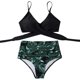 thumbnail image 3 of Trajes de baño de 2 piezas con estampado floral de cintura alta para mujer Criss Cross X Large Negro Verde Jormftte HMHZ845-40, 3 of 7