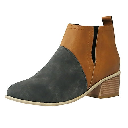 

KELINFONG Women s Slip on Ankle Boots V Cutout Fashion Round Toe Stacked Heel Booties