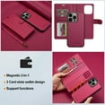 thumbnail image 5 of ELEHOLD for iPhone 15 Case, Premium PU Leather Detachable Folio Cover RFID Blocking Card Slots Holder Magnetic Kickstand Full Protective Case with Wrist Strap for iPhone 15,Red, 5 of 10