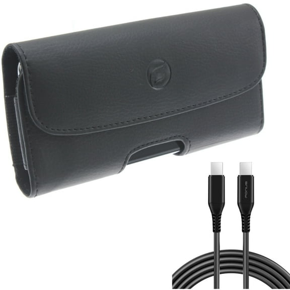For Google Pixel 6a - Case Belt Clip w 6ft Long USB-C Cable, Leather Holster Cover, PD Fast Charger Cord Power Wire for Google Pixel 6a Phones