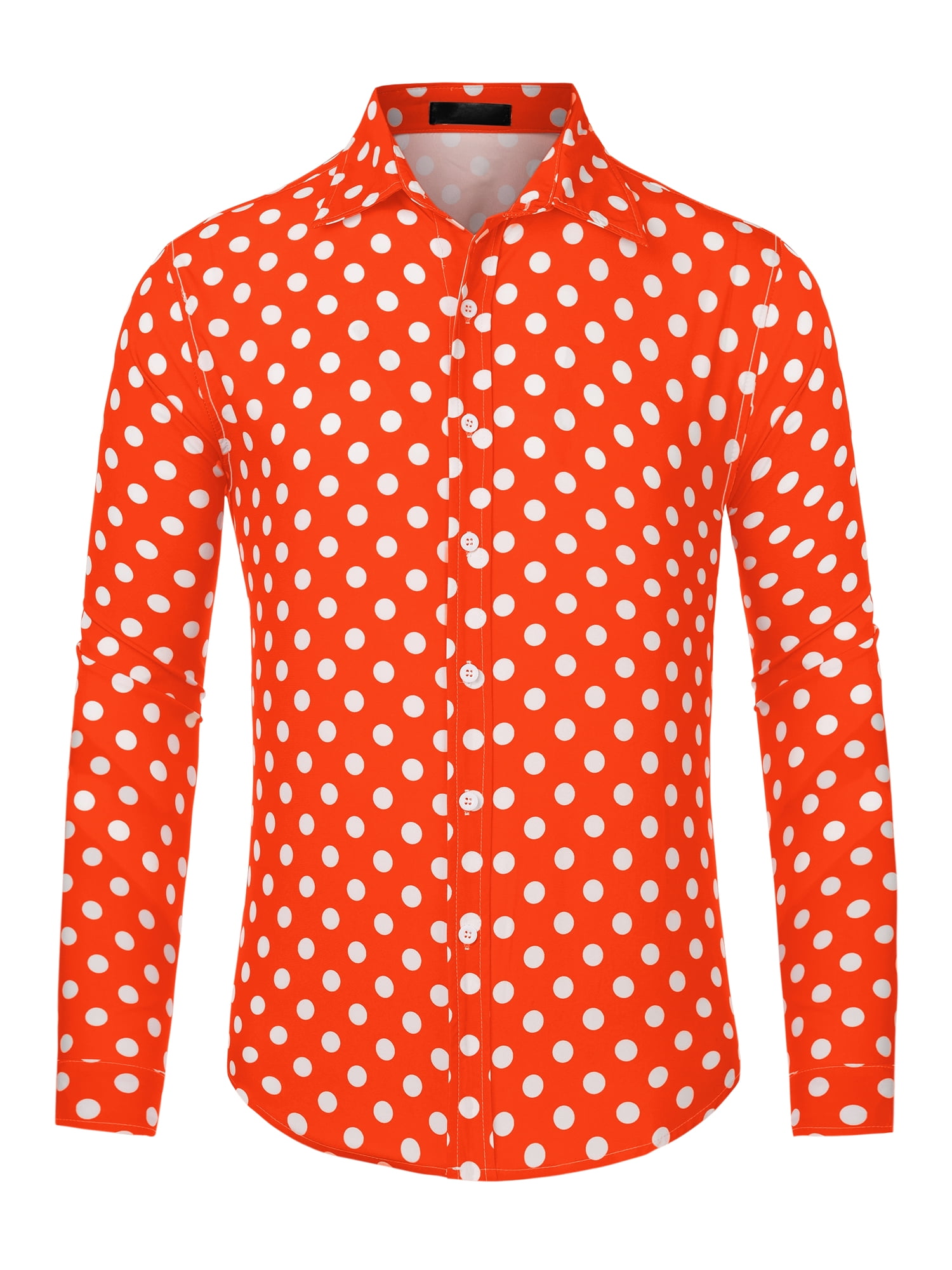 Unique Bargains Men's Polka Dots Print Dress Shirt Long Sleeves Casual Shirts M Red