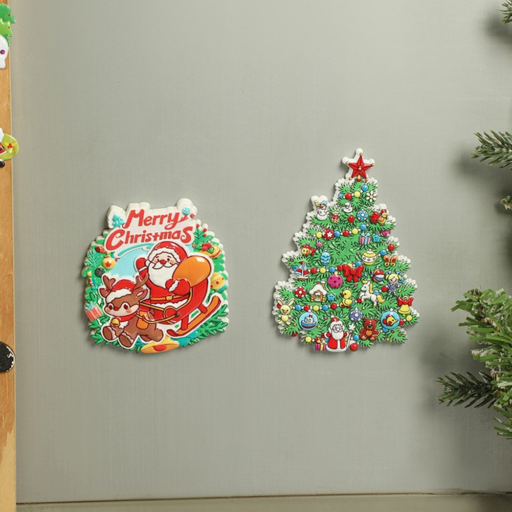 4PCS Christmas Refrigerator Magnets, Xmas Fridge Magnet Sticker Waterproof Santa Snowman Magnetic Refrigerator Stickers Removable Holiday Magnets for Refrigerator