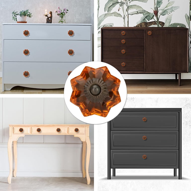 Perilla Home | Glass Drawer Knobs | Set Of 6 | Amber Melon| Glass Cabinet Knobs | Modern Cabinet Hardware